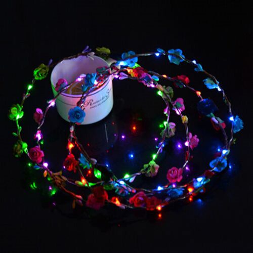 Party Crown Flower Headband LED Light Up Hair Wreath Hairban