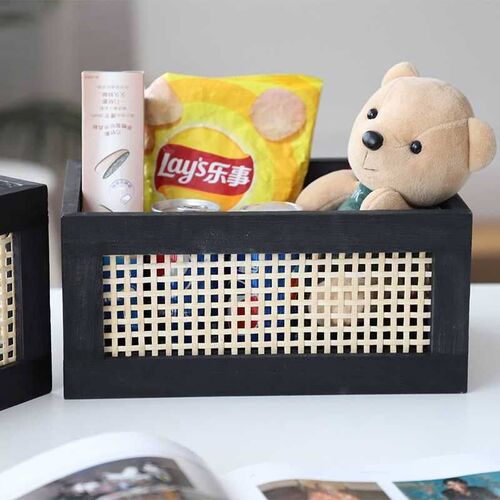 Living Room Retro Solid Wood Storage Basket Bamboo Storage B