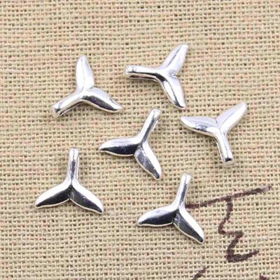 50pcs Charms Whale Tail 10x10mm Antique Silver Color Pendant