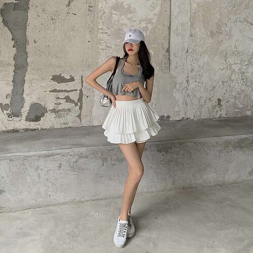 Cake skirt for women, white high waist a-line skirt, summer