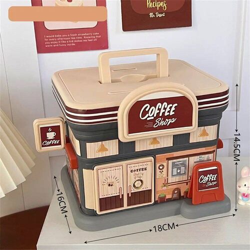 Portable Store Shaped Money Box Plastic Key Lock Cash Box St