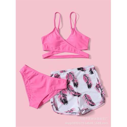 Bikini Feather Pattern Double Pants Three Womens