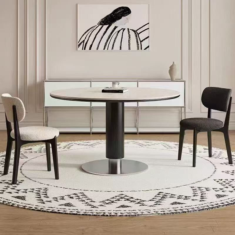 中古风复古实木岩板餐桌法式复古风小户型家用不锈钢圆形洽谈餐桌,住宅家具,岩板餐桌,淘宝优惠券,粉丝福利购,淘宝优惠卷