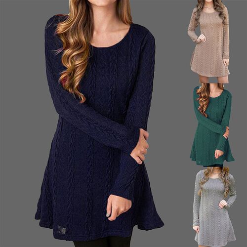 Women Vintage Twist Knitted Dress Autumn Winter Elegant