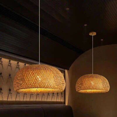 E27 Vintage Bamboo Pendant Lights Shade Retro Hanging Lamp