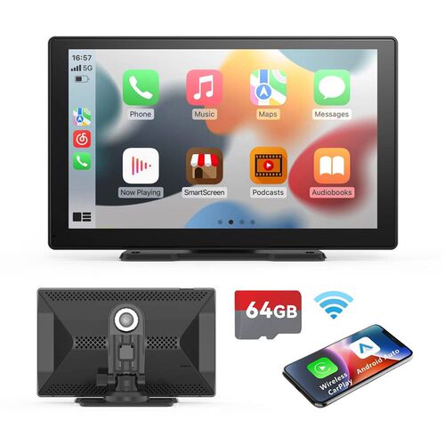 9 Inches Portable Wireless CarPlay with 4K Dash Cam with 64G