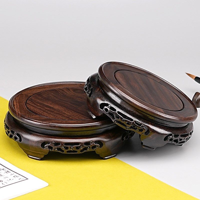 实木圆形底座摆件花瓶盆景鱼缸酒坛工艺品茶壶黑檀高承重托架底座,家居饰品,木雕,淘宝优惠券,粉丝福利购,淘宝优惠卷