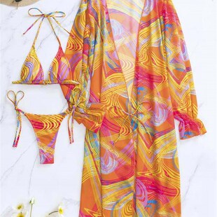 Pieces Women Set Bikini Print Sexy Micro Swimwear