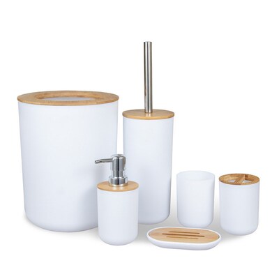 Bathroom Accessories Set 6 Pieces Bamboo Room Set Toothbrush