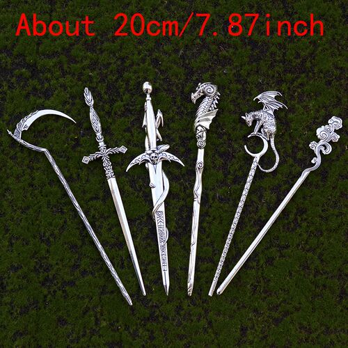 20cm Sword Axe Dragon Crescent Cat Cloud Hairstick Pagan Hai