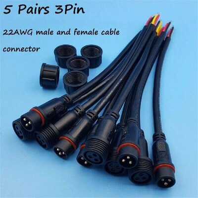 5 Pairs IP65 Waterproof 2/3-Pin 22AWG Wire LED Male And