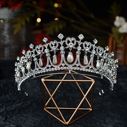 Baroque Crystal Pearl Bridal Tiaras Diana Crown Rhinestone P