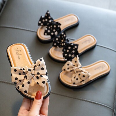 Baby Kids Girls Summer Beach Slippers, Toddlers Dots Bow Ope
