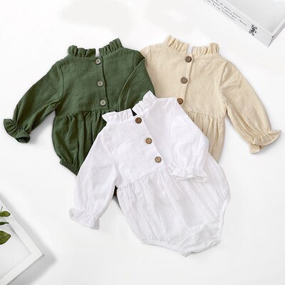 Fashion Baby Girls Romper Cotton Long Sleeve Ruffles Baby Ro