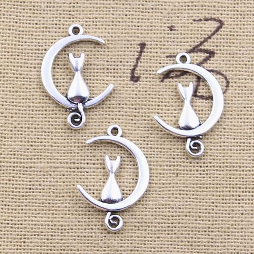 50pcs Charms Moon Cat 21x14mm Antique Silver Color Pendants