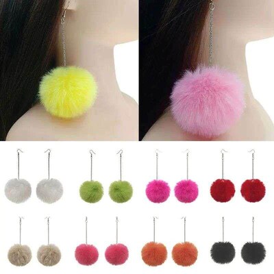Winter Fake Rabbit Faux Fur Dangle Earring Cute Long Pendant