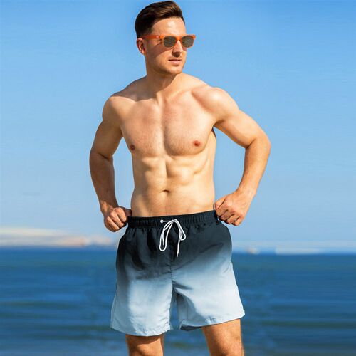 Ins Net Red Gradient Swimming Trunks Mens Loose Printed Fou