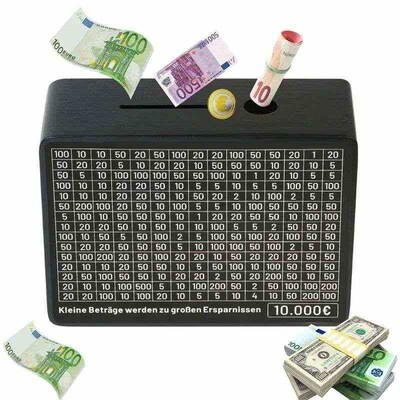 Black Wooden Piggy Bank with Counter, Save Money Box, Coin B