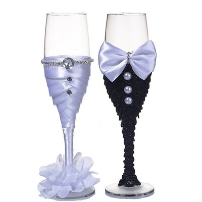 1 pair/lot white and black bride groom wedding Champagne
