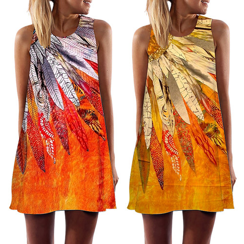 Summer New Floral Print Womens Vest Dress Casual O-Neck