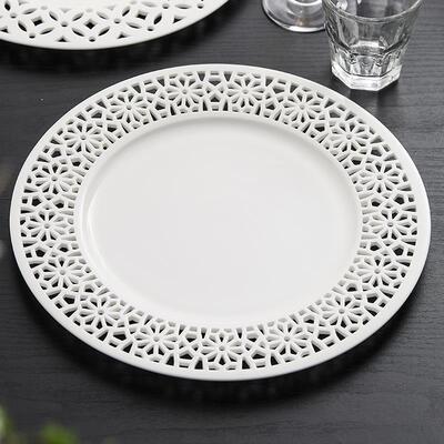 White Hollow Ceramic Flat Plate Dining Plate Pasta Dish