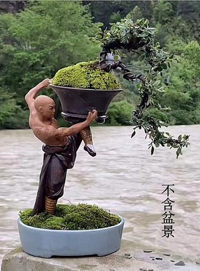 中华武术功夫陶瓷人物摆件 假山园林盆景公仔花盆落观赏地装饰品