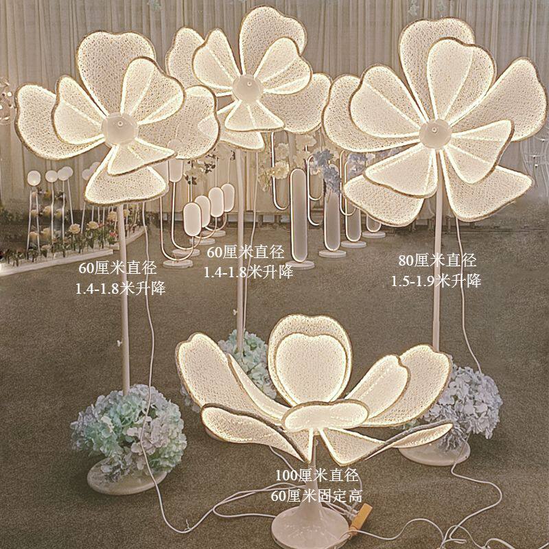 新款婚庆道具发光牡丹花LED灯带路引灯光花瓣背景屏风迎宾区路引
