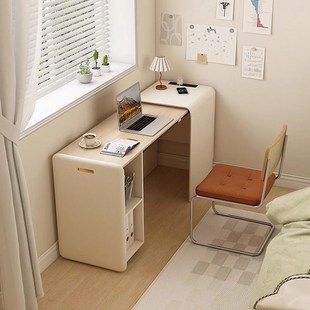 家用小房间省空间书桌奶油风床头柜折叠推拉桌电脑桌卧室写字桌