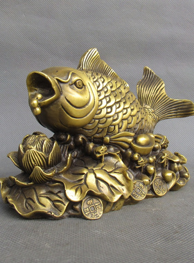 铜鱼摆件纯铜年年有余莲花铜鲤鱼元宝鱼吐珠戏珠招财聚财家居门厅