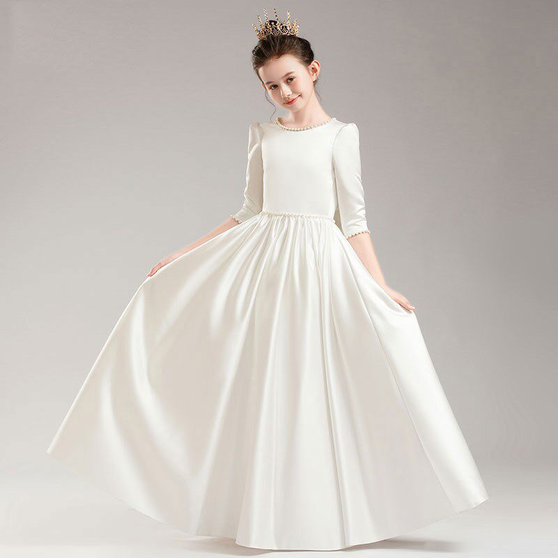 女童晚礼服中袖儿童生日花童婚礼小女孩高端钢琴演奏公主裙春