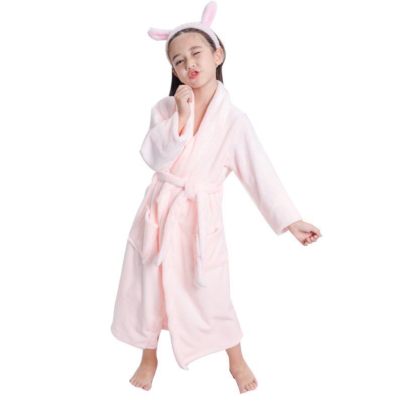 秋冬儿童睡袍法兰绒女童浴袍保暖公主中大童长款男童珊瑚绒家居服