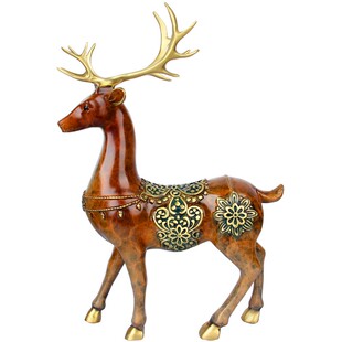 厚德居 铜梅花鹿摆件 铜鹿摆件一对 创艺礼品摆件