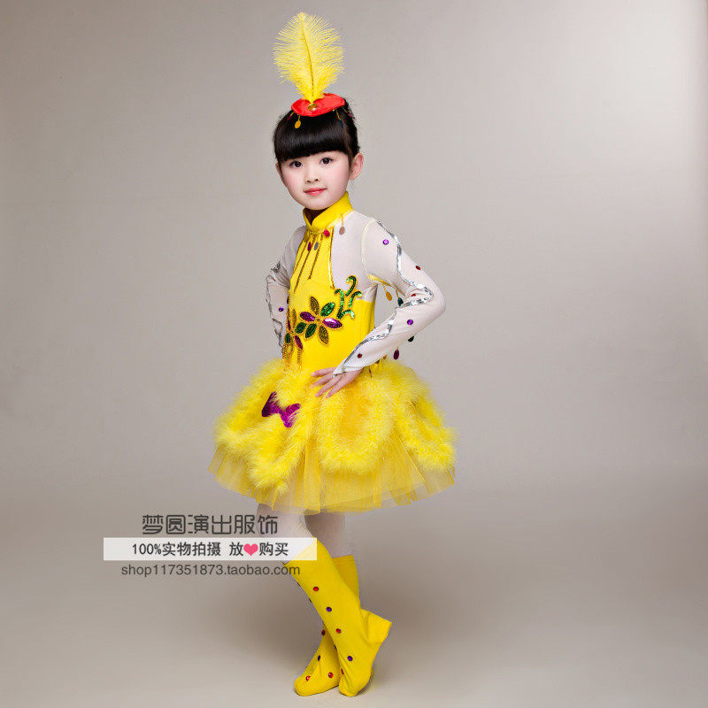 六一儿童节小荷风采喳喳雀舞蹈演出服女童小鸟表演服幼儿连衣裙
