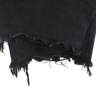 IDLT 毛边黑色牛仔短裤 夏季新款 黑色牛仔五分裤子中裤 水洗简约