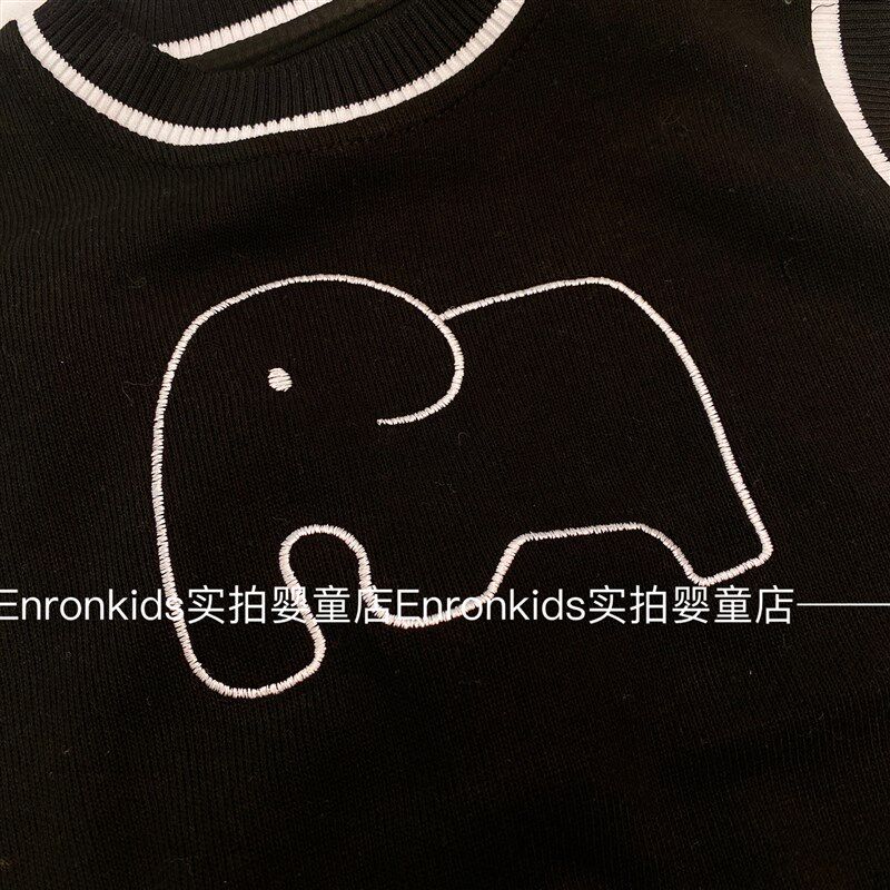 男童春秋款套装可爱大象针织马甲薄款卫衣条纹休闲裤纯棉小童衣服