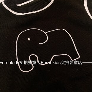 男童春秋款套装可爱大象针织马甲薄款卫衣条纹休闲裤纯棉小童衣服