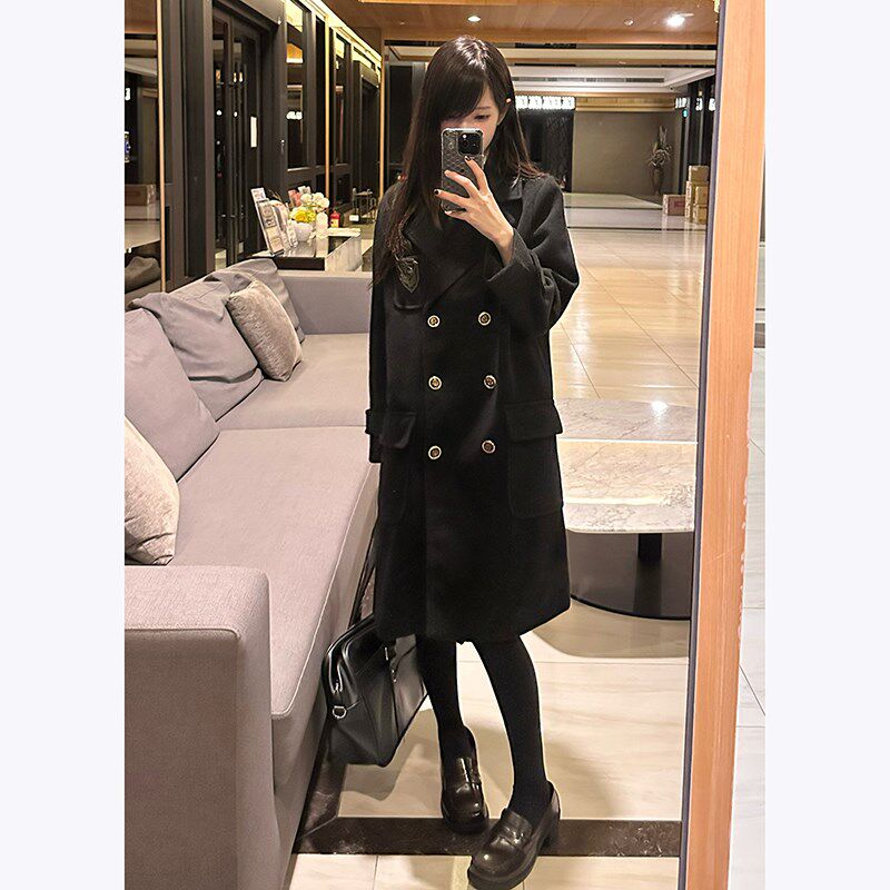 东京岁时记jk大衣校供毛呢外套女学院风长款黑色毛绒大衣津南女大
