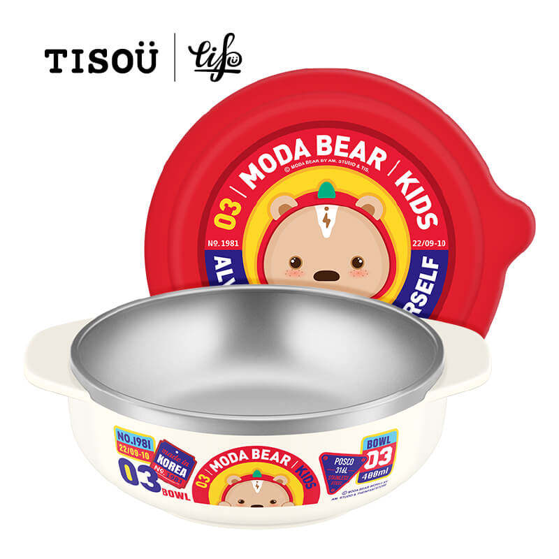 TISOU爱婴小铺儿童316不锈钢双耳大碗带盖婴儿辅食汤碗吃饭碗餐具