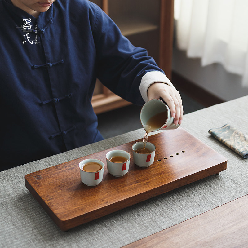 器氏 涟漪重竹茶盘家用排水储水式托盘日式茶台功夫茶具沥水茶盘