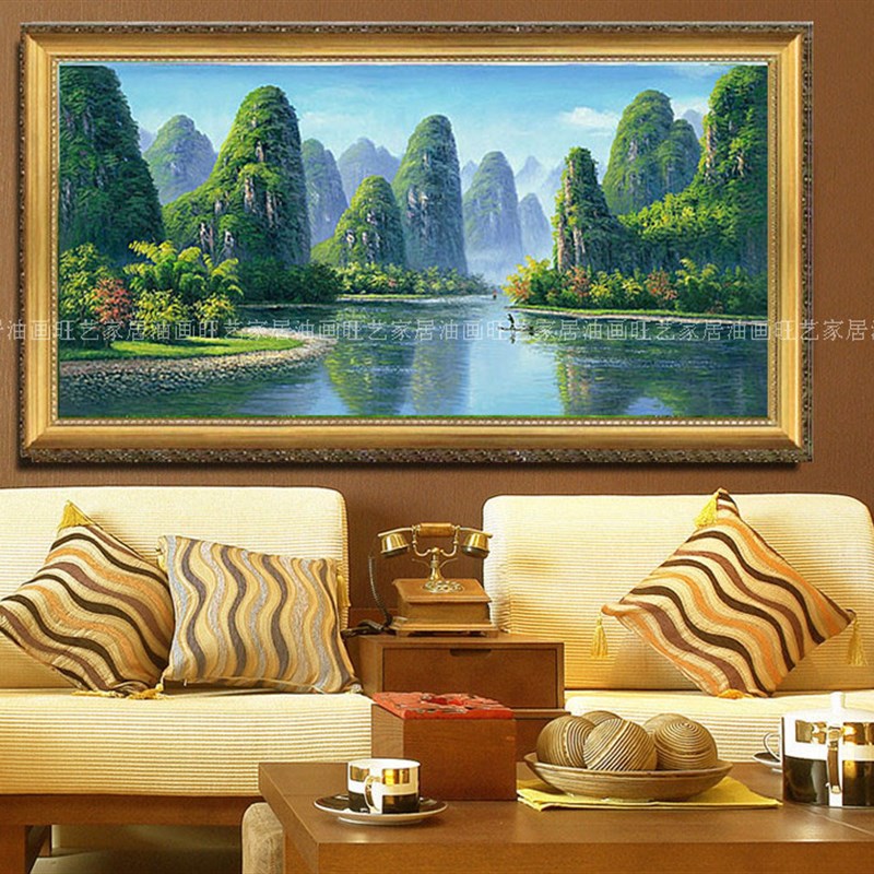 手绘桂林山水风景油画客厅酒店别墅办公室餐厅沙发背景书房挂画