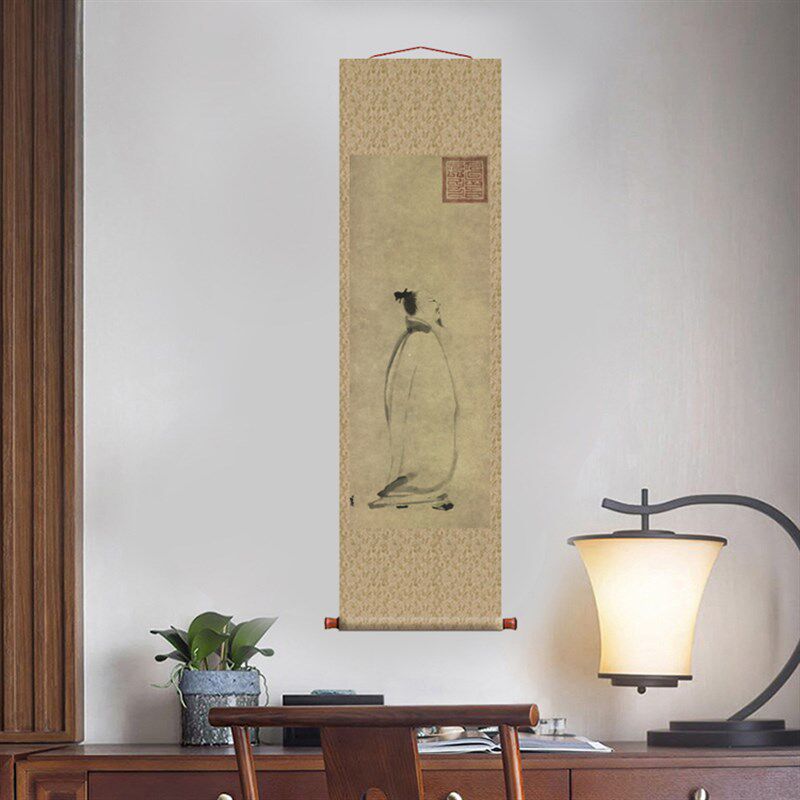 南宋梁楷李白吟行图卷轴挂画条幅画真迹高清复制品国画中式装饰画