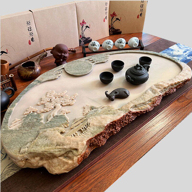 天然石茶几高端石头端石茶盘家用石盘原石排水玉石定制整块石茶台