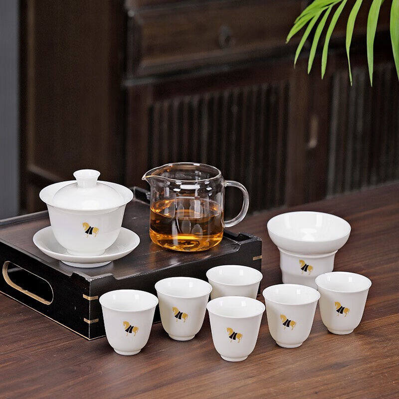 八马茶业茶具陶瓷茶具套组1盖碗1公道杯6品茗杯1过滤网组盒装乌龙