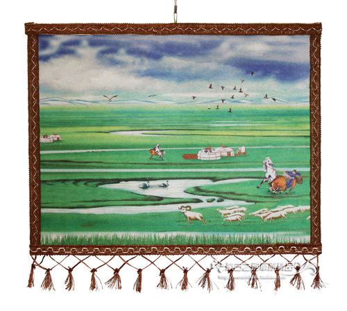 蒙古毡画彩色羊毛毡画内蒙古特色工艺品挂画装饰画锡林河草原小彩
