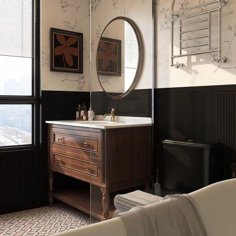 落地柜浴室柜组合陶瓷一体盆法式复古风洗漱台洗手池洗脸盆柜卫浴