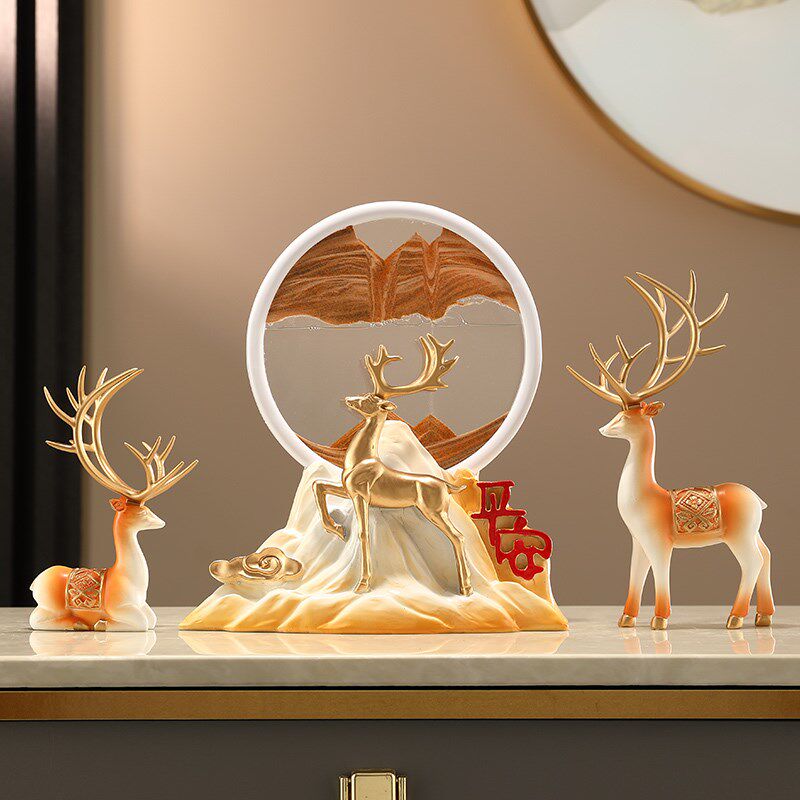 圣优顿一路平安流沙画沙漏鹿摆件家居电视柜客厅装饰品办公室摆设,家居饰品,装饰摆件,淘宝优惠券,粉丝福利购,淘宝优惠卷