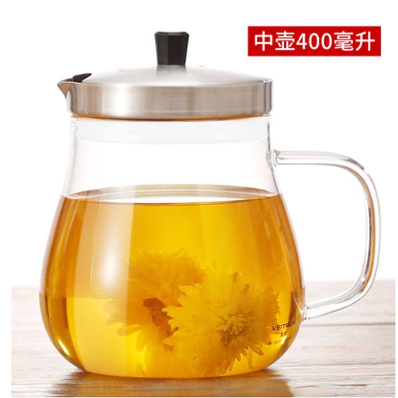 唯成高硼硅玻璃花草茶壶不锈纲过滤加厚耐热玻璃泡茶壶功夫茶道