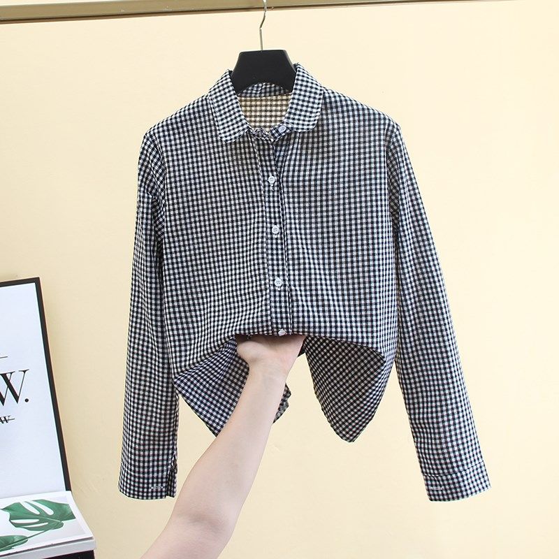 洋气时尚格子衬衫女长袖春秋新款百搭宽松显瘦学生内搭娃娃领上衣,女装/女士精品,衬衫,淘宝优惠券,粉丝福利购,淘宝优惠卷