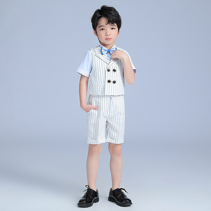 男童短袖礼服小西装套装男孩生日主持人钢琴演出服英伦儿童花童夏