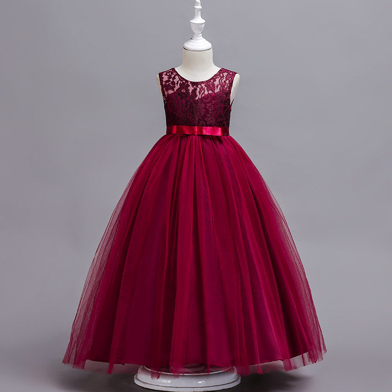春秋夏季女童礼服公主裙中大童婚纱小女孩中大童蕾丝背心裙演出服